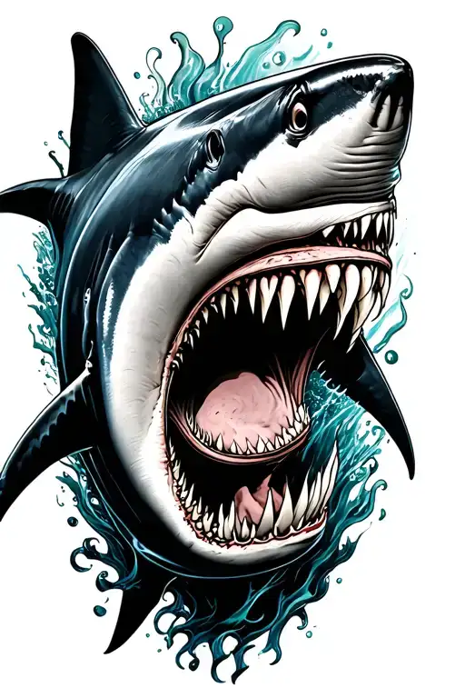 great white shark biting tattoo design idea