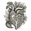 organ heart aorta arteries shaped with sea shells corals waves grapes tree vines roots  tattoo design idea