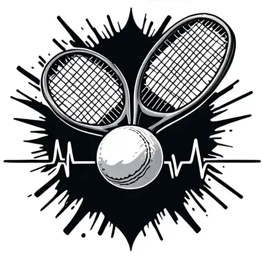 Tennis racket and ball smashing with heart beat at the bottom tattoo design idea