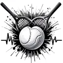 Tennis racket and ball smashing with heart beat at the bottom tattoo design idea