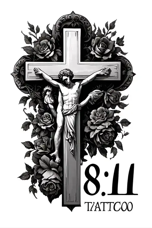 Plain Cross with roman's 8:11 next to it tattoo design idea