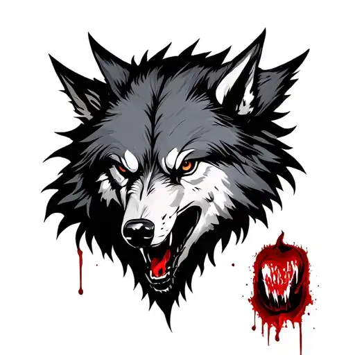 blood thirsty wolf head tattoo design idea