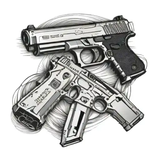 Glock pistol knife intertwined tattoo design idea
