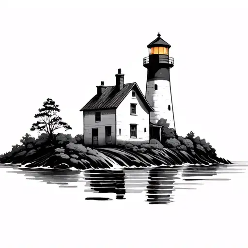 flower pot flowing into lighthouse tattoo design idea