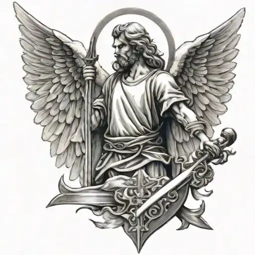 bible accurate angel holding a sword tattoo design idea