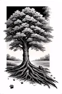 pet memorial tree with paw prints leading tattoo design idea