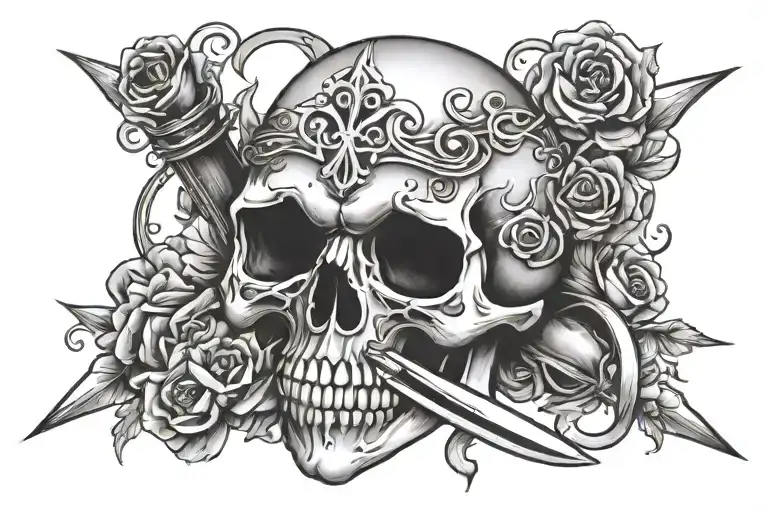 skull heart dagger piercing tattoo design idea