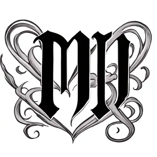 the initials p and h in cursive with a heart connecting them tattoo design idea