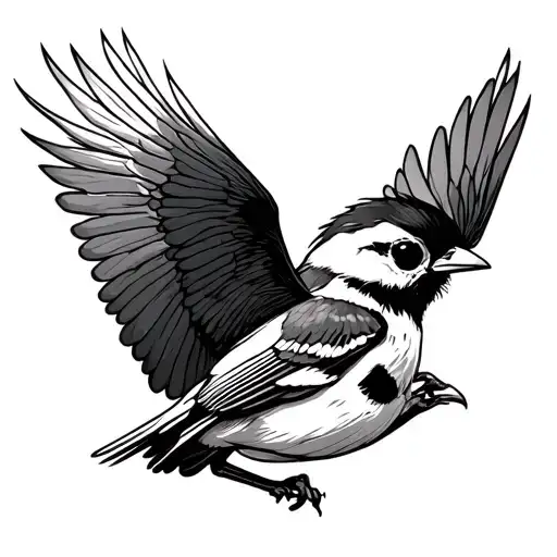 Skeleton Sparrow bird flying tattoo design idea