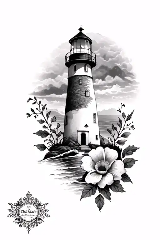 lighthouse flowery feminine memorial tattoo Chris Starr hlavaty tattoo design idea