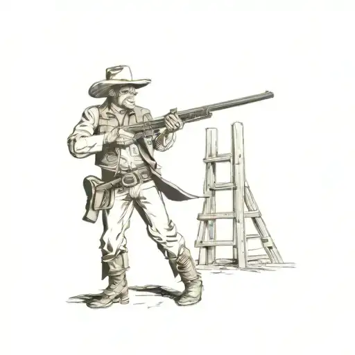 5 point perspective of cowboy shooting a gun  tattoo design idea