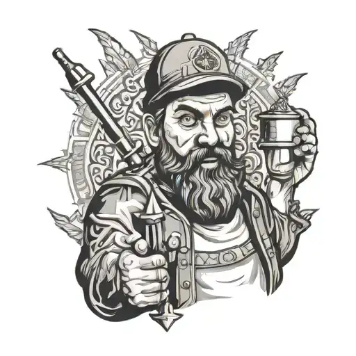 byzantine painting of an anarchist holding molotov cocktail tattoo design idea