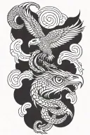 surrounding a gods eye, serpent south, jaguar west, dragon north, eagle east. tattoo design idea