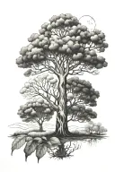 oak in autumn, pine in winter, birch in spring, apple tree in summer tattoo design idea