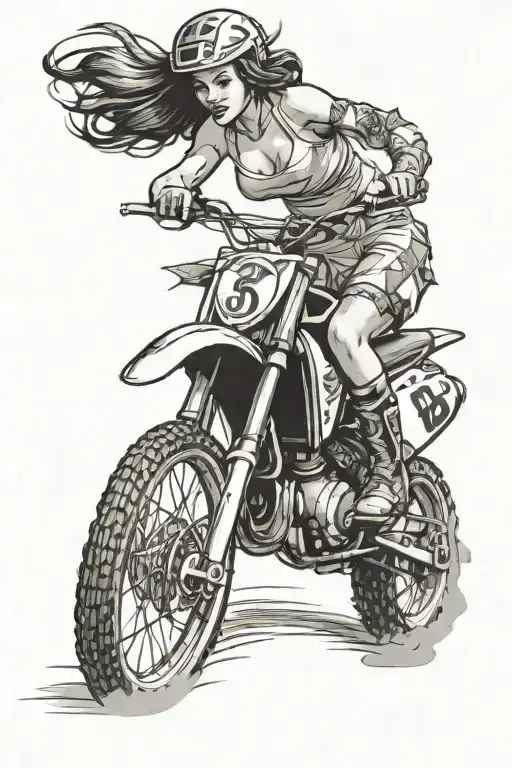 pin up girl dirt bike racing tattoo design idea