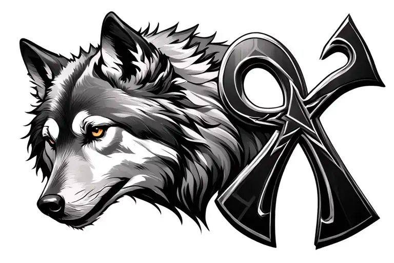 wolf and ankh tattoo design idea