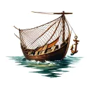 fish net boat anchor tattoo design idea