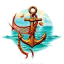 fish net boat anchor tattoo design idea