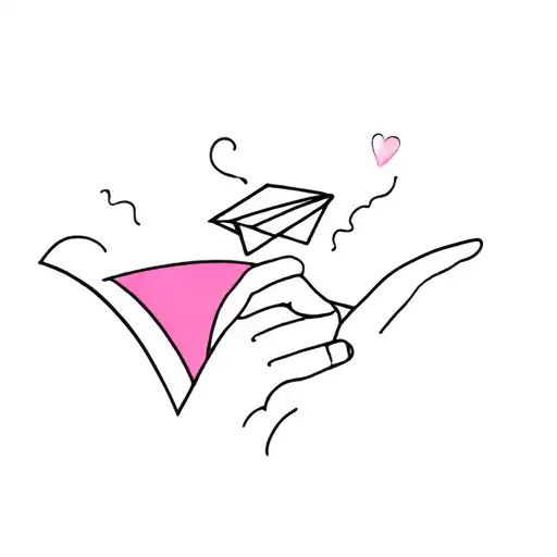 wave, paper plane and pinky promise sign combined tattoo design idea