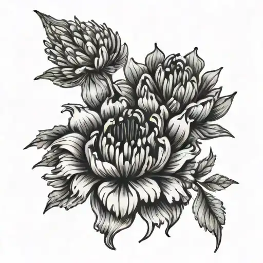 Chrysanthemum bleeding heart flower tattoo design idea