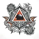 red and black flames around a Sith holocron surrounded tattoo design idea