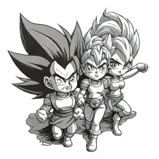 Vegeta, Bulma, Two daughters holding hands tattoo design idea