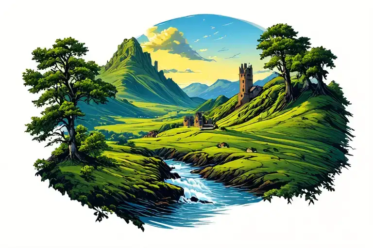 Ireland landscape tattoo design idea