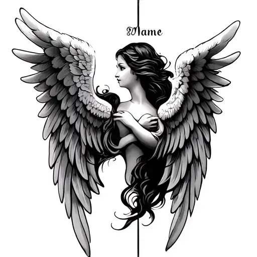 Angel Wings With Name tattoo design idea