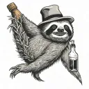 sloth and whiskey bottle and eyeball hanging on nerves tattoo design idea