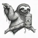 sloth and whiskey bottle and eyeball hanging on nerves tattoo design idea