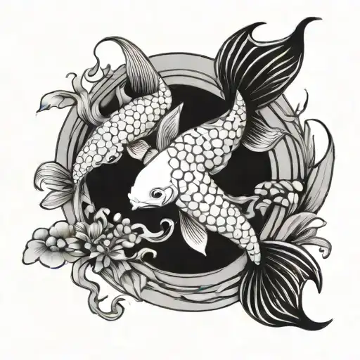 koi fish inspired from pink Floyd song "two lost souls swimming in a fish bowl year after year" tattoo design idea