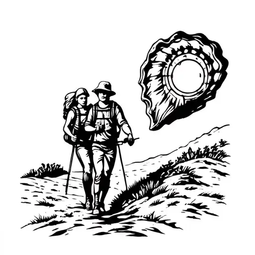 two hikers father and daughter on the camino de santiago shell tattoo design idea