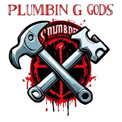 "Plumbing Gods" pipe wrench crossed with slug hammer  tattoo design idea