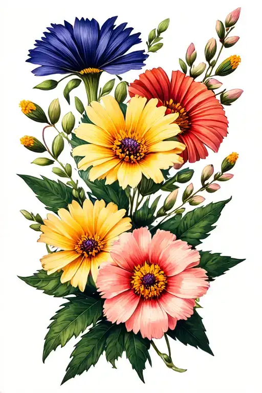 realistic native wildflowers over sheridan style leather work tattoo design idea