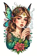 mystical, and anything to do with fairies smoking a joint  tattoo design idea