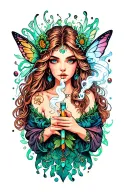 mystical, and anything to do with fairies smoking a joint  tattoo design idea