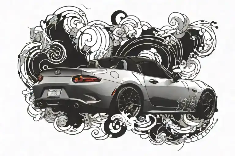 sideways view of a 2020 miata tattoo design idea