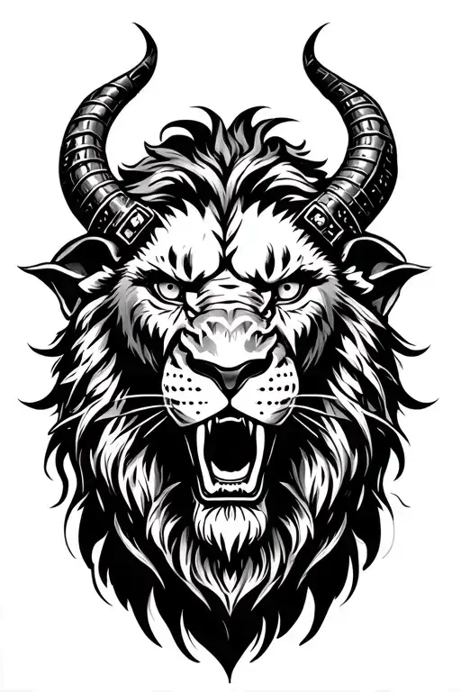 satan and lion head tattoo design idea