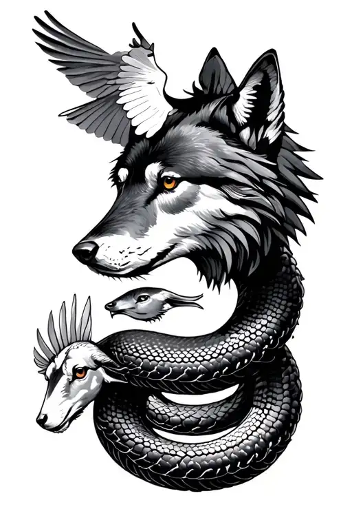 wolf sheep serpent and dove  tattoo design idea