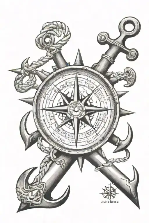 compass rose anchor map tattoo design idea