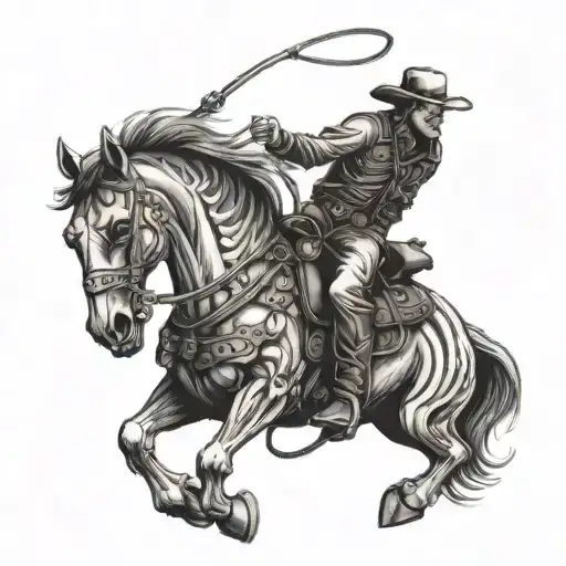 cowboy riding a skeleton horse tattoo design idea