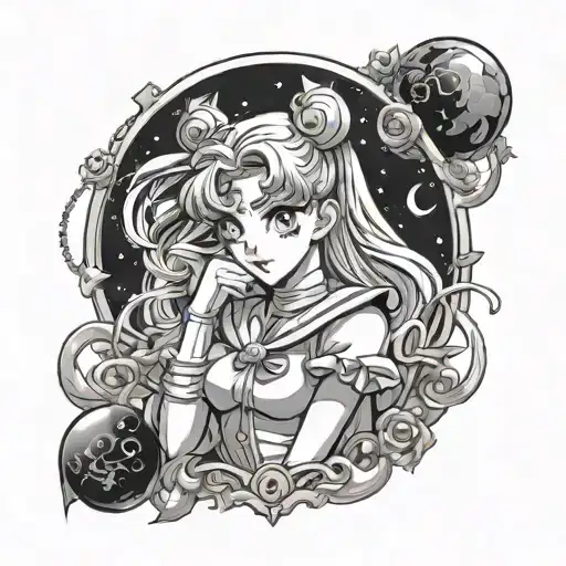 sailor moon anime character tattoo design idea