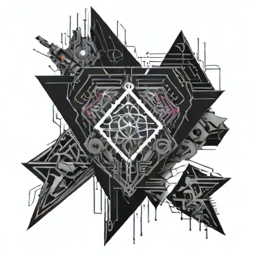 cyberpunk, microschem, laser, triangle, cyber heart in the centre  tattoo design idea