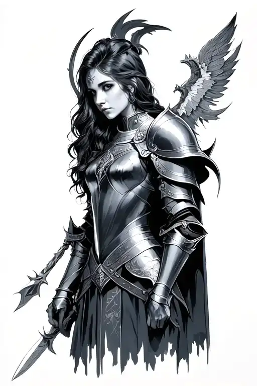 fantasy, knight, female tattoo design idea