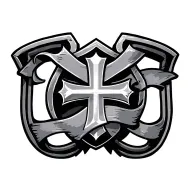 shield cross ribbon wrapped tattoo design idea
