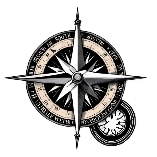 Description: Imagine the circular outline of a classic compass rose, complete with the markings for North, South, East,  tattoo design idea
