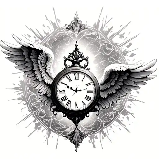 Clock With Angel Wings tattoo design idea
