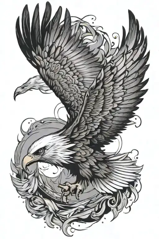 Eagle flying with feathers falling behind it tattoo design idea