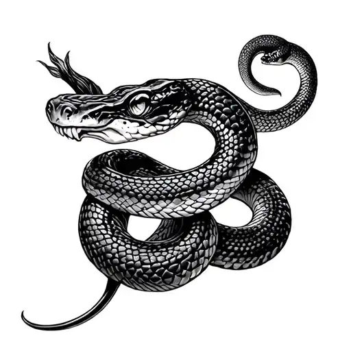 The snake wrapped from the finger to the wrist to the clavicle tattoo design idea