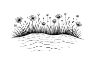 flowers and grass on the sand tattoo design idea